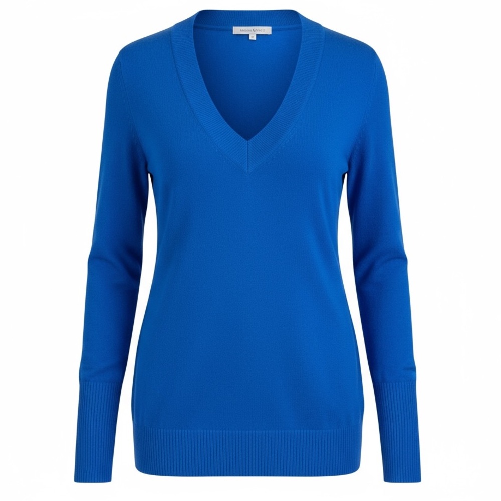 Barrow & Grove Women's XS Blue 100% Cashmere V-Neck Pullover‎ Sweater, Winter